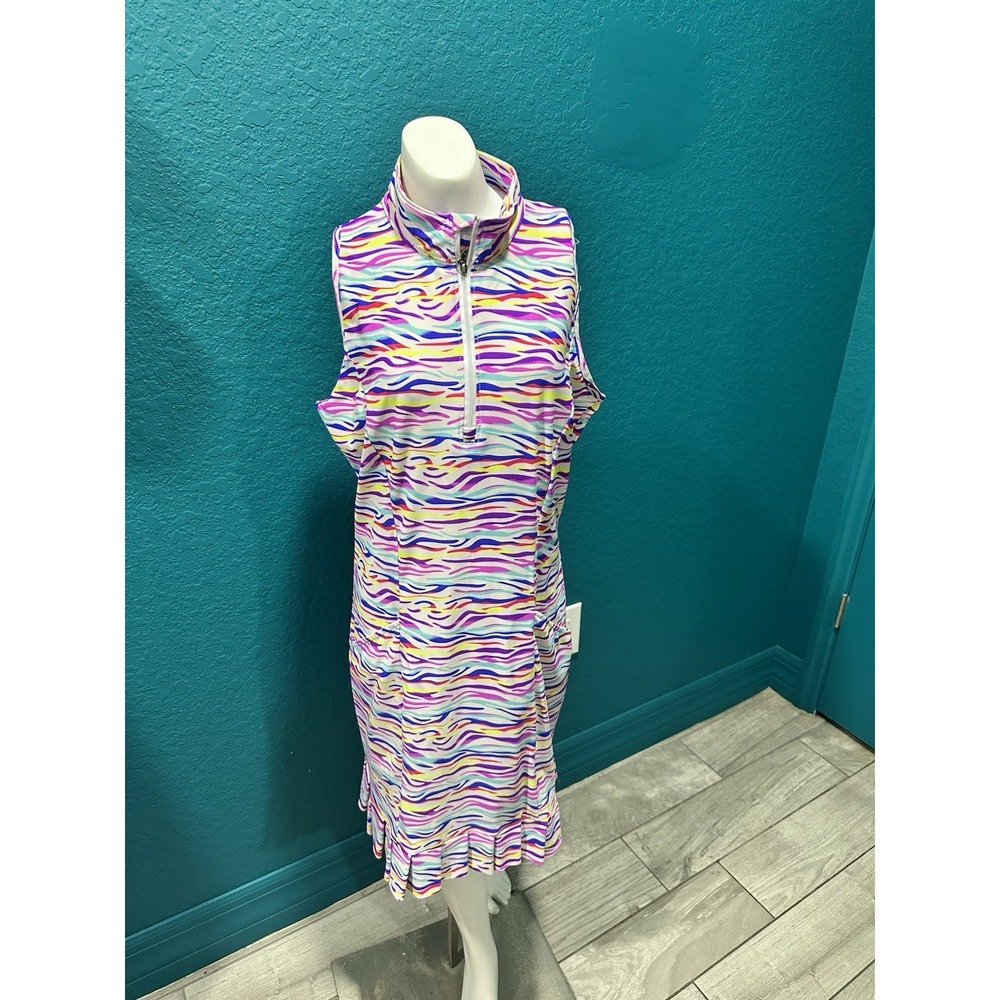 Tzu Tzu Rainbow Striped Sleeveless Athletic Tennis/Golf Dress M